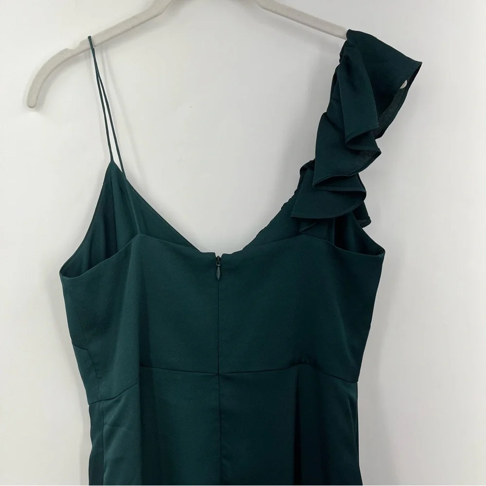 Shona Joy 4 ruffle midi dress 0232 emerald green zipper Asymmetrical
